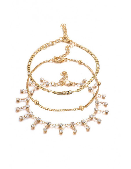 Set 3 bratari elegante, lantisor gros, bilute metalice si cristale
