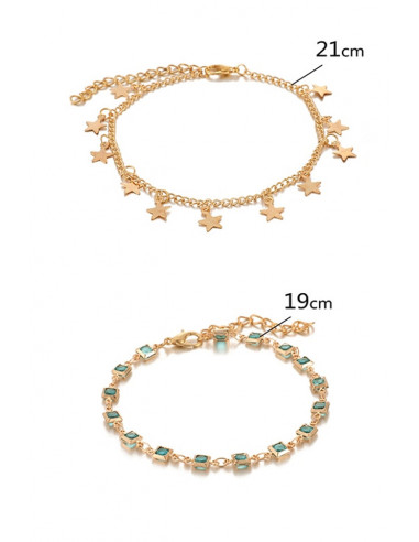 Set 2 bratari elegante, lantisoare cu stelute si cristale turcoaz