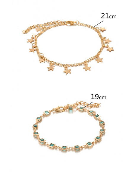Set 2 bratari elegante, lantisoare cu stelute si cristale turcoaz