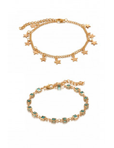Set 2 bratari elegante, lantisoare cu stelute si cristale turcoaz 2