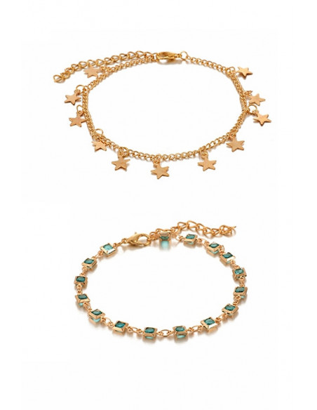 Set 2 bratari elegante, lantisoare cu stelute si cristale turcoaz
