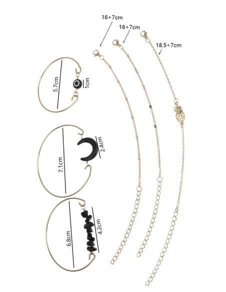Set 6 bratari elegante, cu ananas, semiluna, Nazar, pietricele si cerc fix