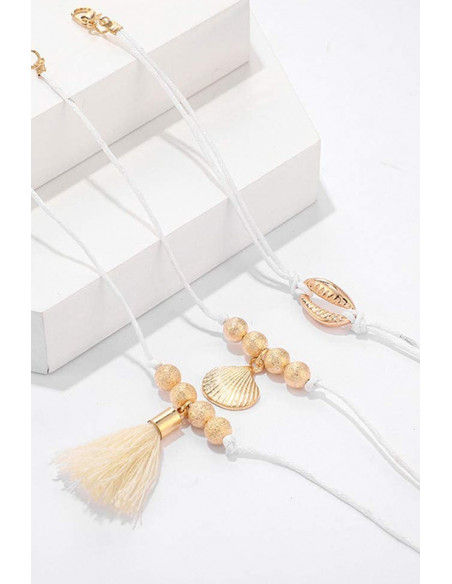Set 3 bratari elegante, snururi cerate cu scoici, margelute si canafi textili