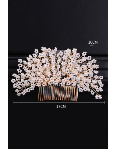 Pieptene de par din fire delicate, model cu floricele impletite din perle mici