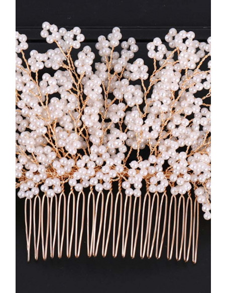 Pieptene de par din fire delicate, model cu floricele impletite din perle mici