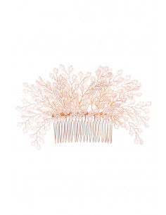 Pieptene de par din fire delicate, model cu floricele impletite din perle mici