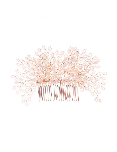 Pieptene de par din fire delicate, model cu floricele impletite din perle mici