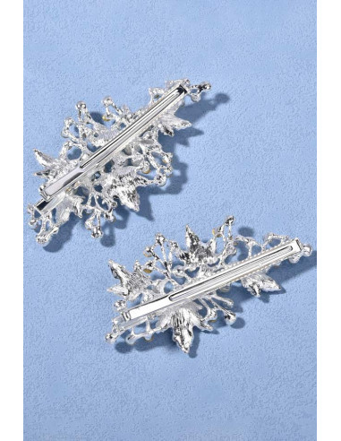 Set doua clame de par diferite, frunze metalice de artar cu perle si cristale