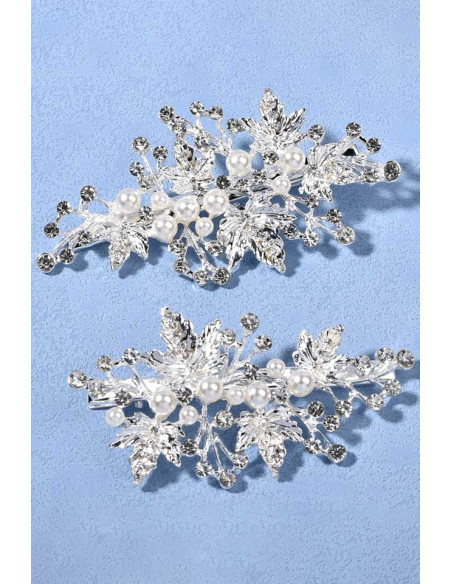 Set doua clame de par diferite, frunze metalice de artar cu perle si cristale