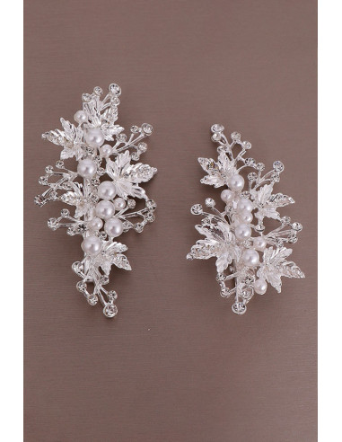 Set doua clame de par diferite, frunze metalice de artar cu perle si cristale