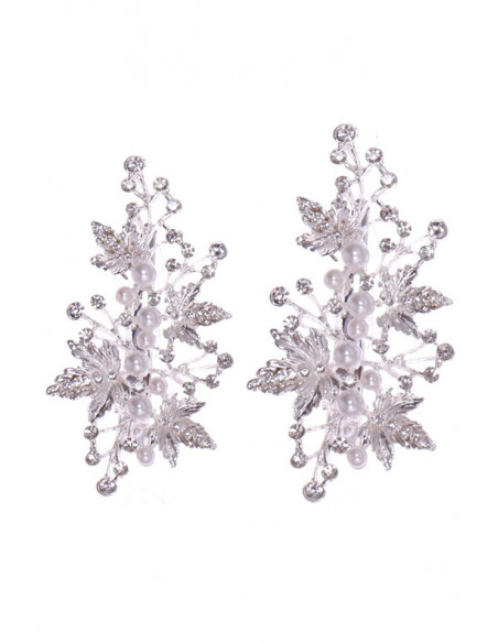Set doua clame de par diferite, frunze metalice de artar cu perle si cristale