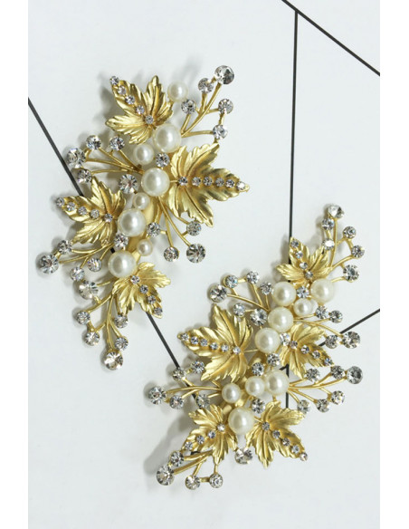 Set doua clame de par diferite, frunze metalice de artar cu perle si cristale