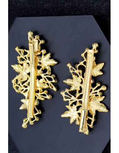 Set doua clame de par diferite, frunze metalice de artar cu perle si cristale
