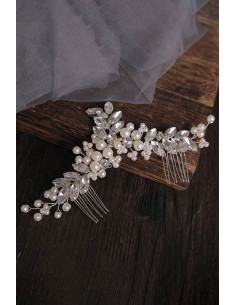 Accesoriu de par pentru mirese, model cu perle si cristale ascutite, si doi piepteni 2