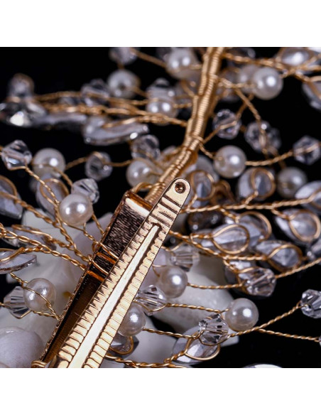 Accesoriu par din fire delicate, flori sidefii cu cristale, margele si perle