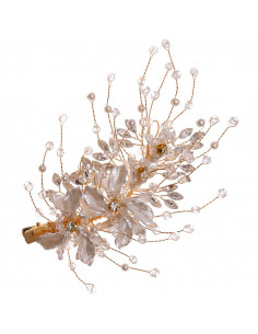 Accesoriu par din fire delicate, flori sidefii cu cristale, margele si perle