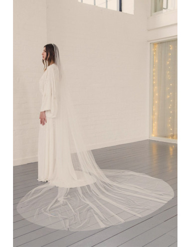 Voal de mireasa stil Catedrala, dublu, incretit, cu pieptene, 300cm V30