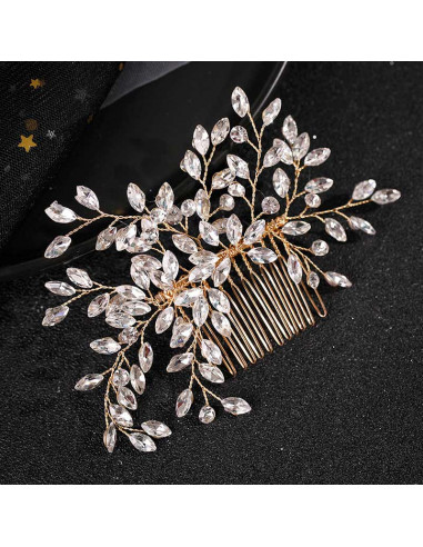 Pieptene de par elegant din fire metalice, cristale rotunde si ascutite