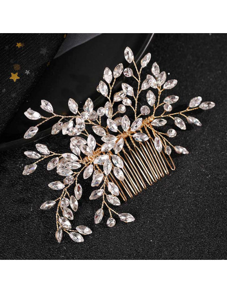 Pieptene de par elegant din fire metalice, cristale rotunde si ascutite