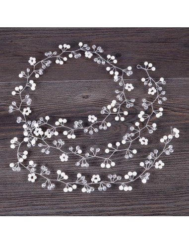 Accesoriu de par pentru mirese, fir 140 cm, cu margelute si perle pentru impletituri si coc