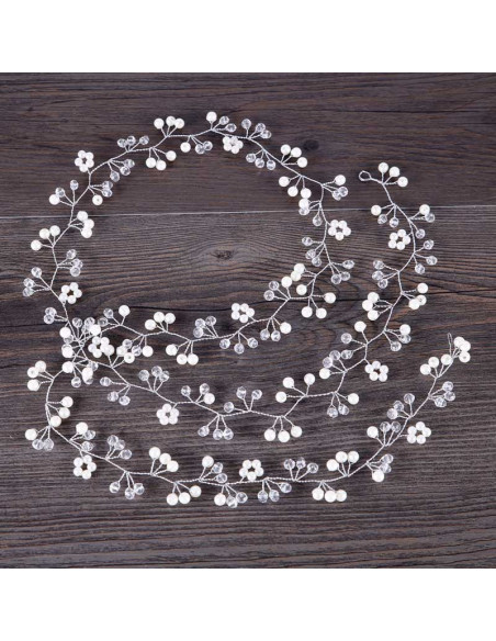Accesoriu de par pentru mirese, fir 140 cm, cu margelute si perle pentru impletituri si coc