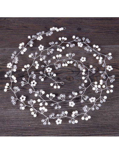 Accesoriu de par pentru mirese, fir 140 cm, cu margelute si perle pentru impletituri si coc