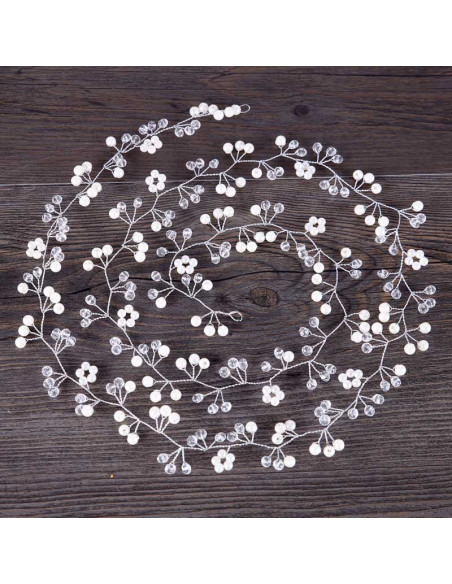 Accesoriu de par pentru mirese, fir 140 cm, cu margelute si perle pentru impletituri si coc