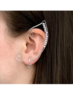 Cercel ear cuff wrap, hand made, ureche de elf din fir metalic, cu perle