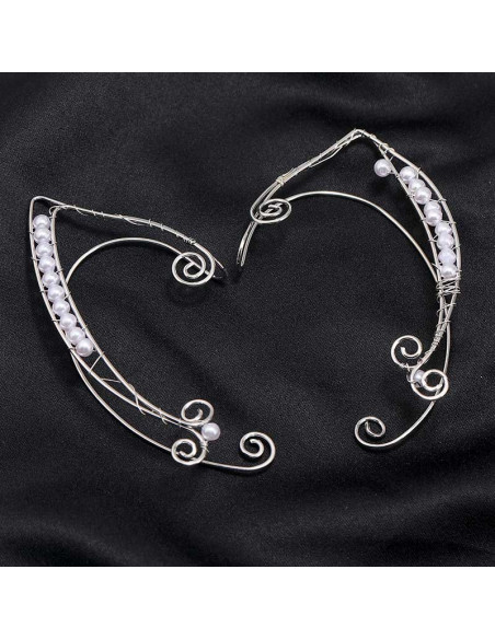 Cercel ear cuff wrap, hand made, ureche de elf din fir metalic, cu perle