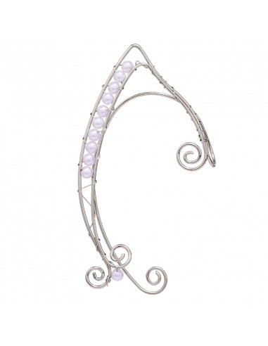 Cercel ear cuff wrap, hand made, ureche de elf din fir metalic, cu perle
