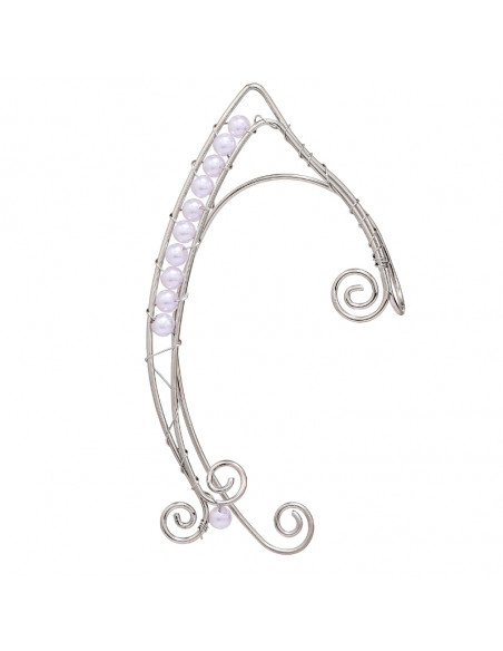 Cercel ear cuff wrap, hand made, ureche de elf din fir metalic, cu perle