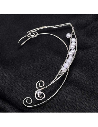 Cercel ear cuff wrap, hand made, ureche de elf din fir metalic, cu perle