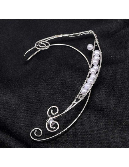 Cercel ear cuff wrap, hand made, ureche de elf din fir metalic, cu perle