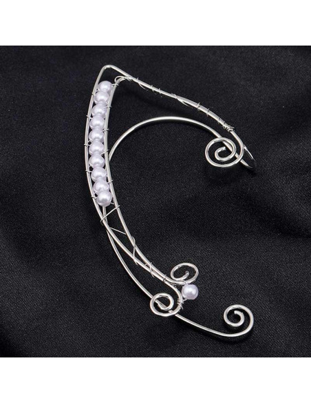 Cercel ear cuff wrap, hand made, ureche de elf din fir metalic, cu perle