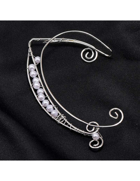 Cercel ear cuff wrap, hand made, ureche de elf din fir metalic, cu perle