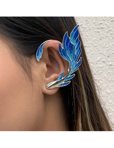 Cercel ear cuff, peste cu aripioare pictate si coada arcuita