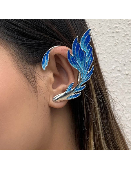 Cercel ear cuff, peste cu aripioare pictate si coada arcuita