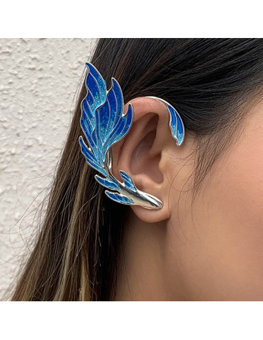 Cercel ear cuff, peste cu aripioare pictate si coada arcuita