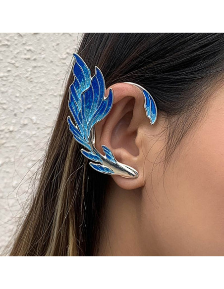 Cercel ear cuff, peste cu aripioare pictate si coada arcuita