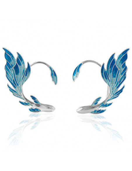 Cercel ear cuff, peste cu aripioare pictate si coada arcuita