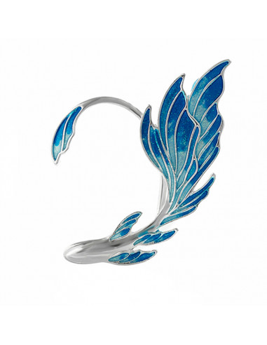 Cercel ear cuff, peste cu aripioare pictate si coada arcuita