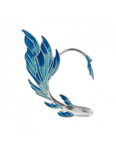Cercel ear cuff, peste cu aripioare pictate si coada arcuita