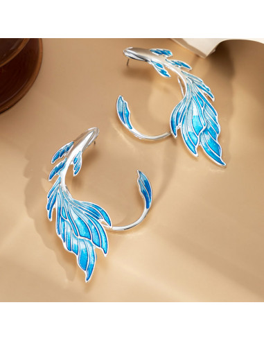 Cercel ear cuff, peste cu aripioare pictate si coada arcuita