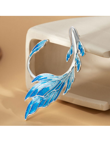 Cercel ear cuff, peste cu aripioare pictate si coada arcuita