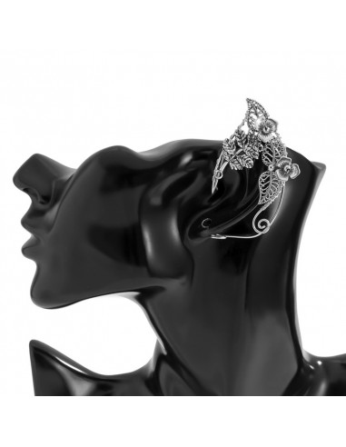 Cercel ear cuff wrap, hand made, ureche de elf din fir metalic, cu frunze si flori