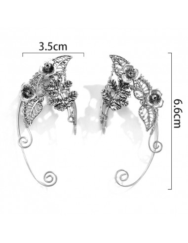 Cercel ear cuff wrap, hand made, ureche de elf din fir metalic, cu frunze si flori