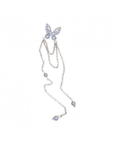 Ear cuff elegant, fluturas din cristale dreptunghiulare, cu lantisoare cu perle