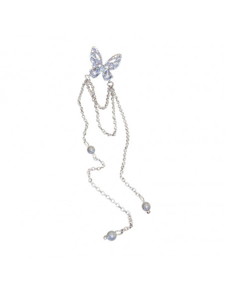 Ear cuff elegant, fluturas din cristale dreptunghiulare, cu lantisoare cu perle
