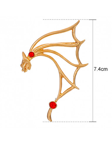 Cercel ear cuff wrap, liliac cu aripa mare si cristal rosu