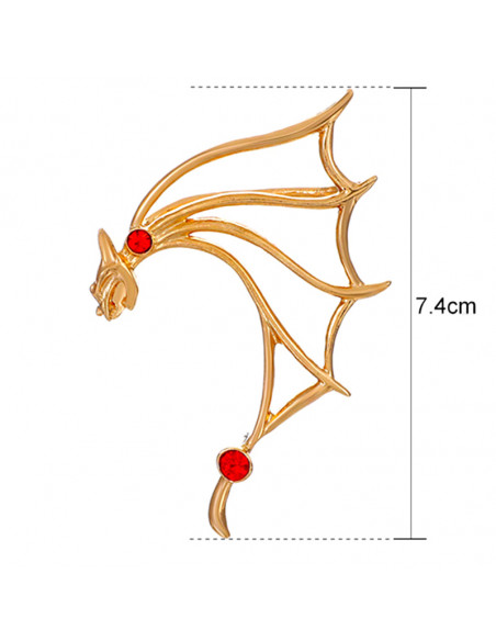 Cercel ear cuff wrap, liliac cu aripa mare si cristal rosu